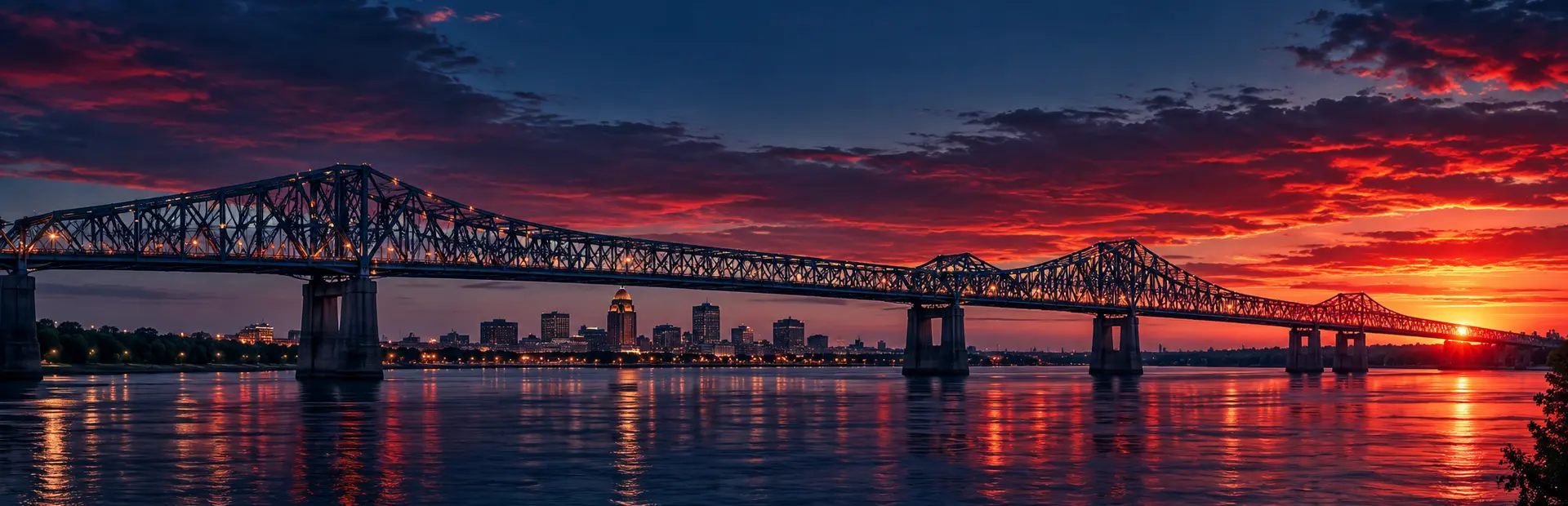Southern river bridge at sunset
